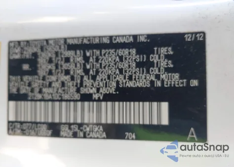 2013 Lexus Rx 350 z USA, uszkodzony, nr VIN 2T2BK1BA1DC186590